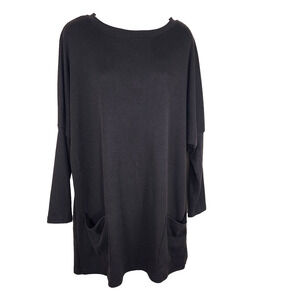 Cloudwalk Womens Tunic Top Small Black Dropped 3/4 Sleeve Patch Pockets Stretch